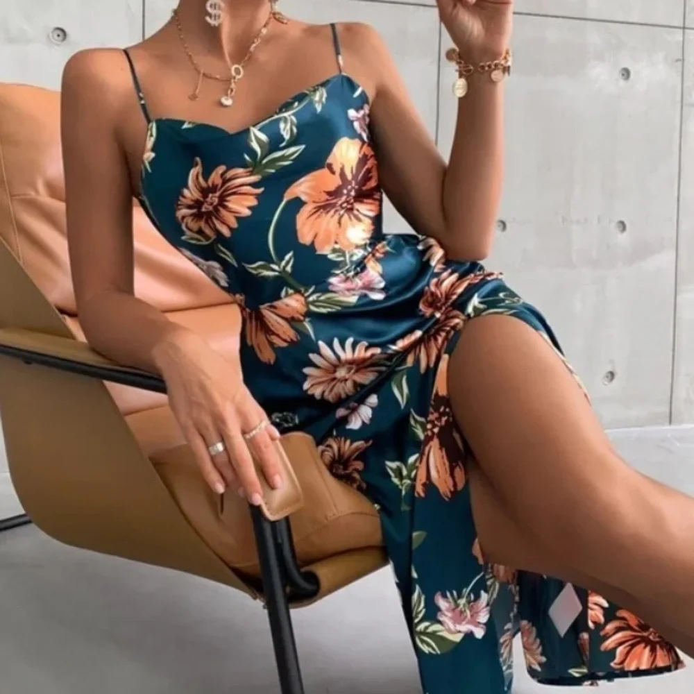 Boho floral print side slit cami dress - Picture 1 of 5
